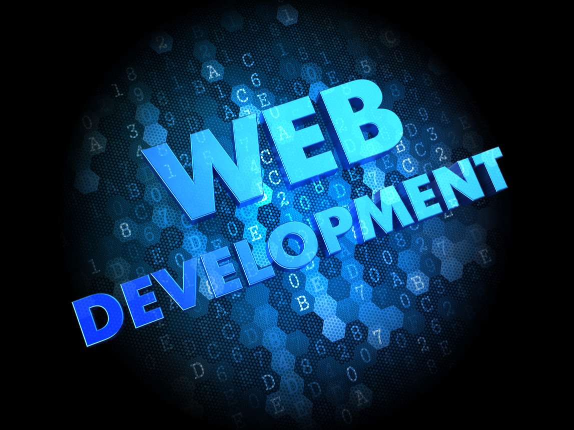 Web Development on Dark Digital Background.